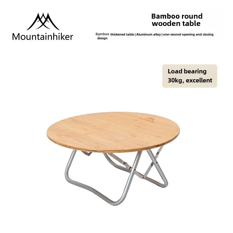 Bamboo Folding Camping Table — Round Portable Picnic & BBQ Table, 23.6 x 23.6 x 10.6 in (60×60×27 cm)