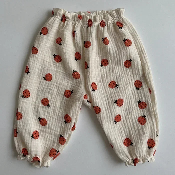 Organic Cotton Baby Pants – Soft Muslin Bloomers for Newborns & Toddlers, Elastic Mid Waist, Cute Animal & Floral Prints
