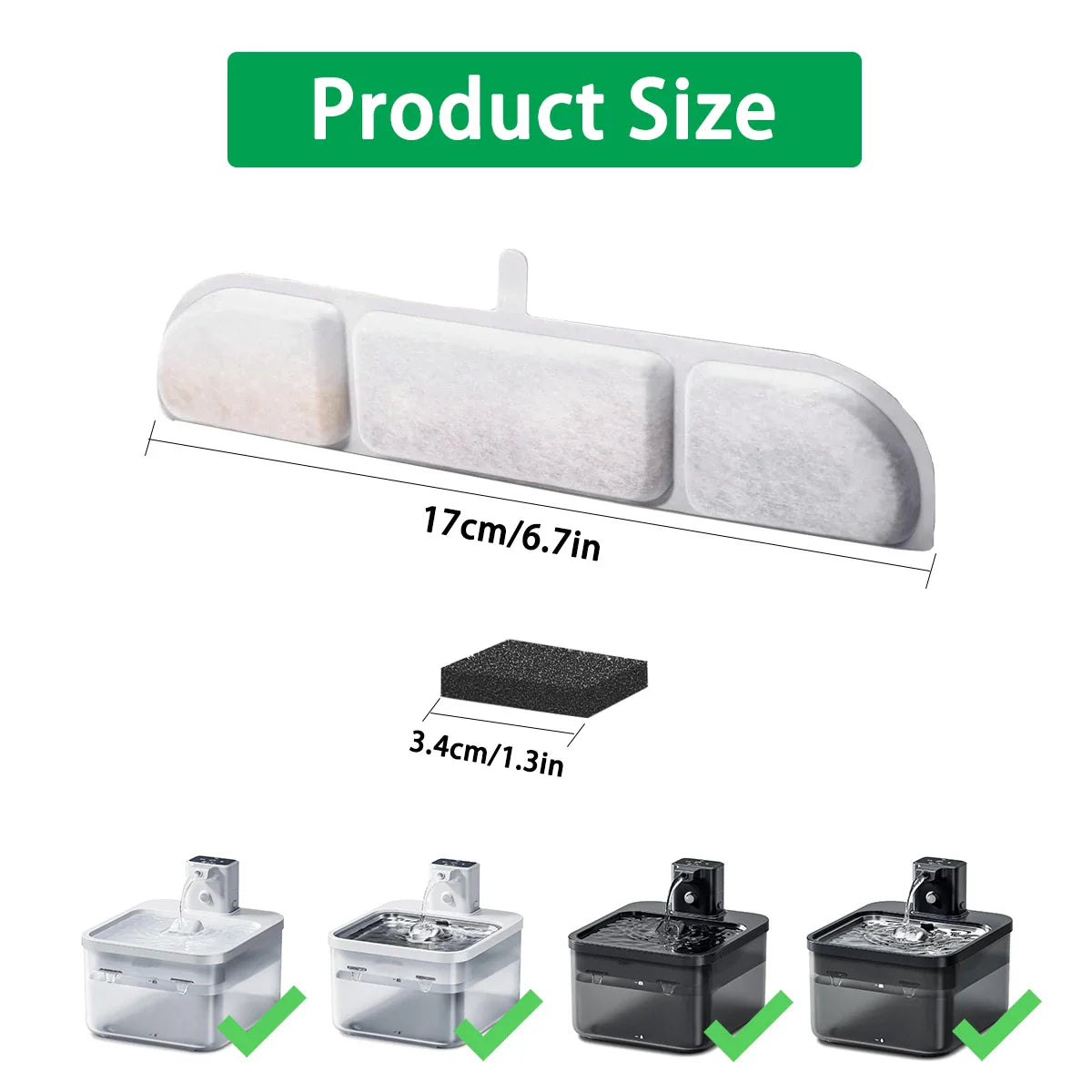 6/12/16/20/24-Pack Cat Water Fountain Replacement Filters with Pre-Filter Sponges – Activated Carbon & Ion Exchange