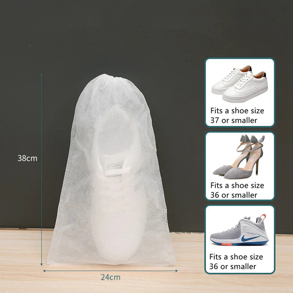 10-Pack Non-Woven Shoe Storage Bags – Drawstring Closet & Travel Shoe Organizer (S/M/L)