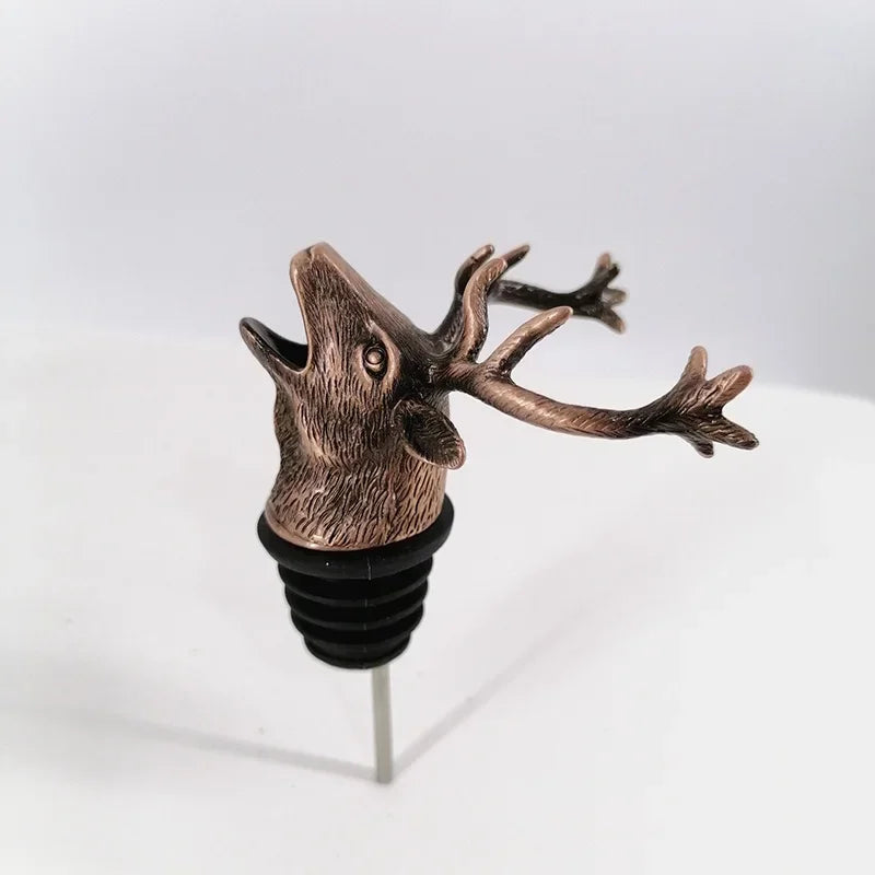 Zinc Alloy Animal Head Wine Pourer - Decorative Bottle Pour Spout & Stopper (Deer, Elk, Lion, Leopard, Wolf, Eagle, Dragon)