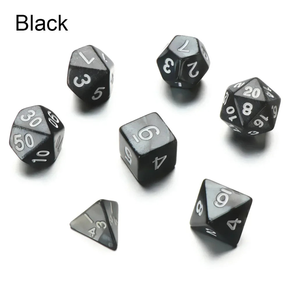 7-Piece Black Polyhedral Dice Set for D&D TRPG Tabletop RPG, Board & Card Games