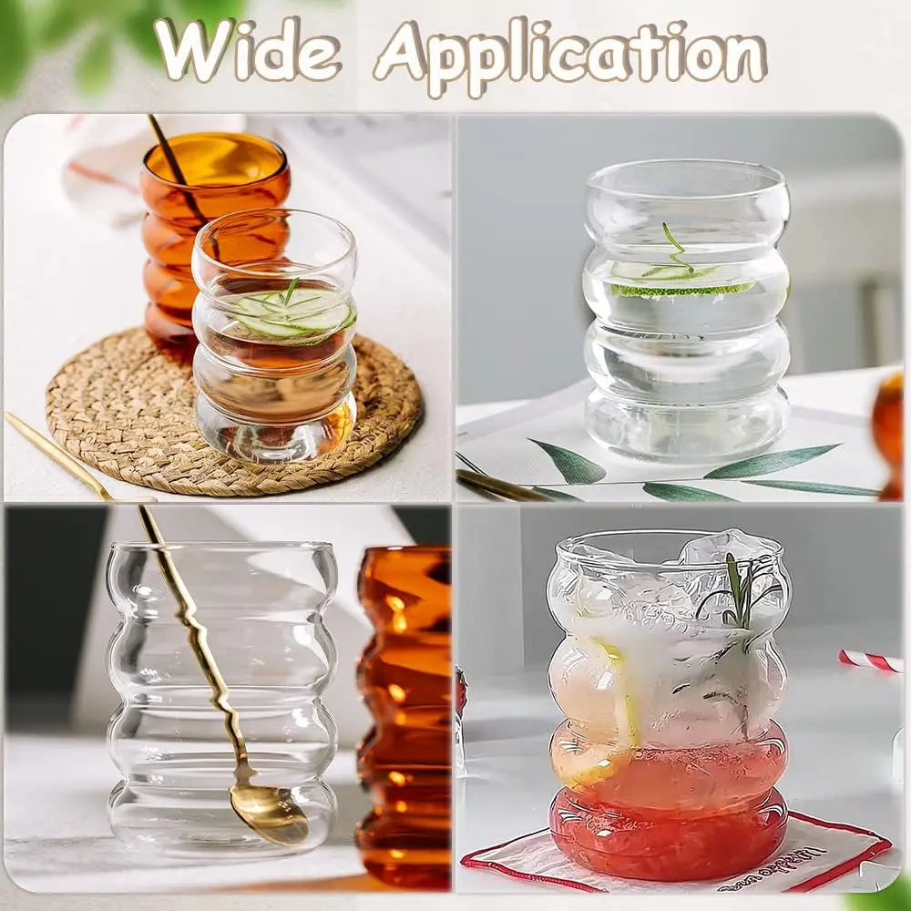 4-Piece Ribbed Borosilicate Glass Cups with Straws – Clear Drinkware Set for Coffee, Cocktails & Juice