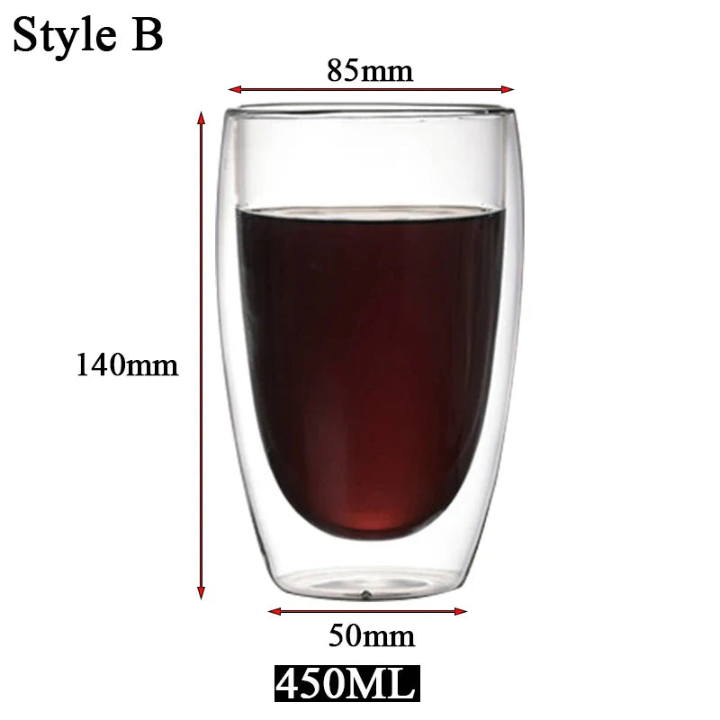 Clear Double Wall Insulated Glass Cups — 5 Sizes | Coffee, Espresso, Tea, Beer & Whiskey Mugs