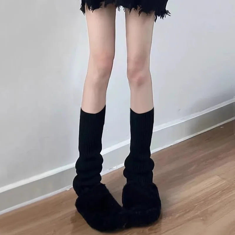 Women's Y2K Knit Leg Warmers 1 Pair — Crochet Boot Cuffs, 40/50/70 cm (15.7/19.7/27.6 in) — Black White