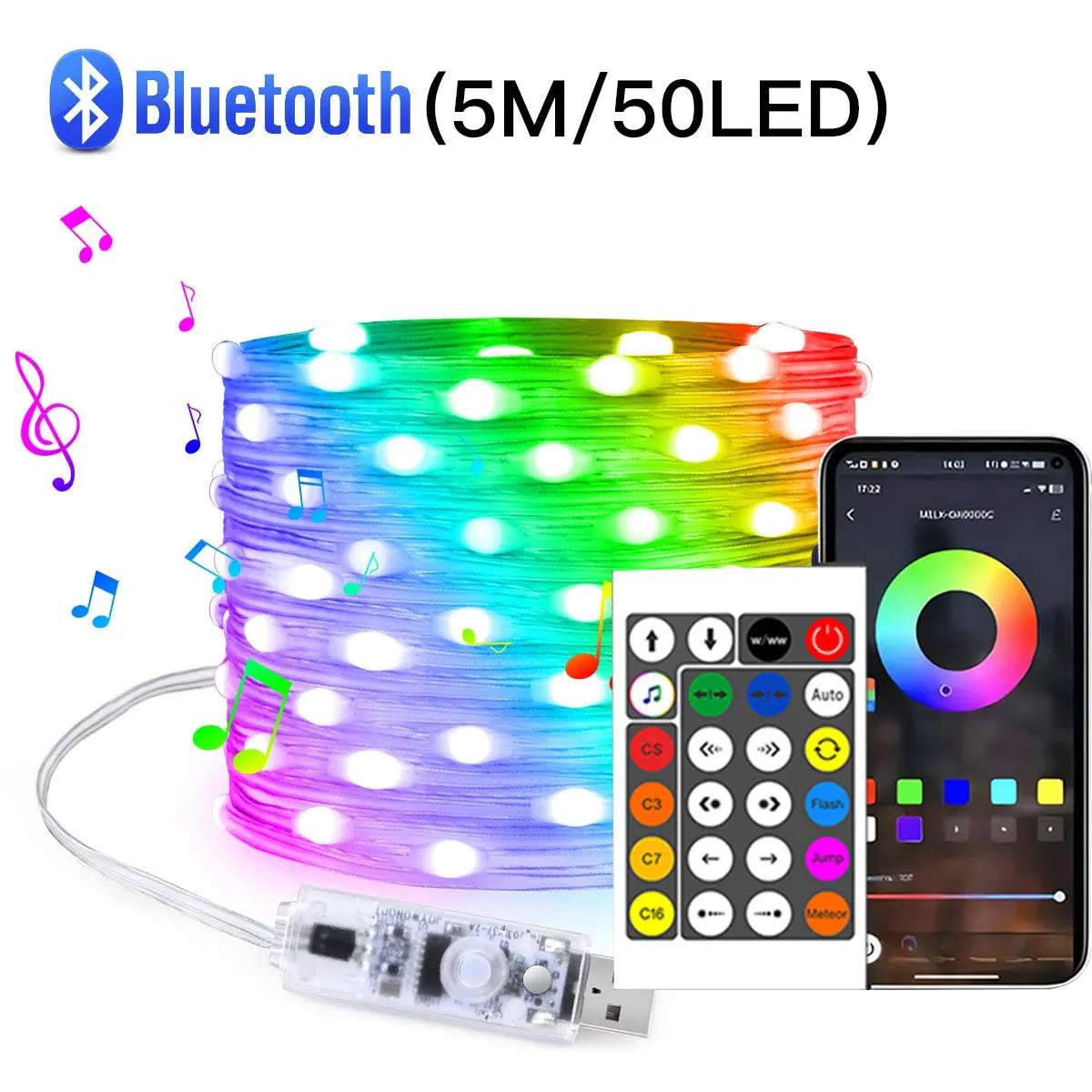 20M (65ft) USB Addressable RGBIC LED String Lights - Bluetooth App & IR Remote, 5V Waterproof Fairy Lights for Party & Christmas