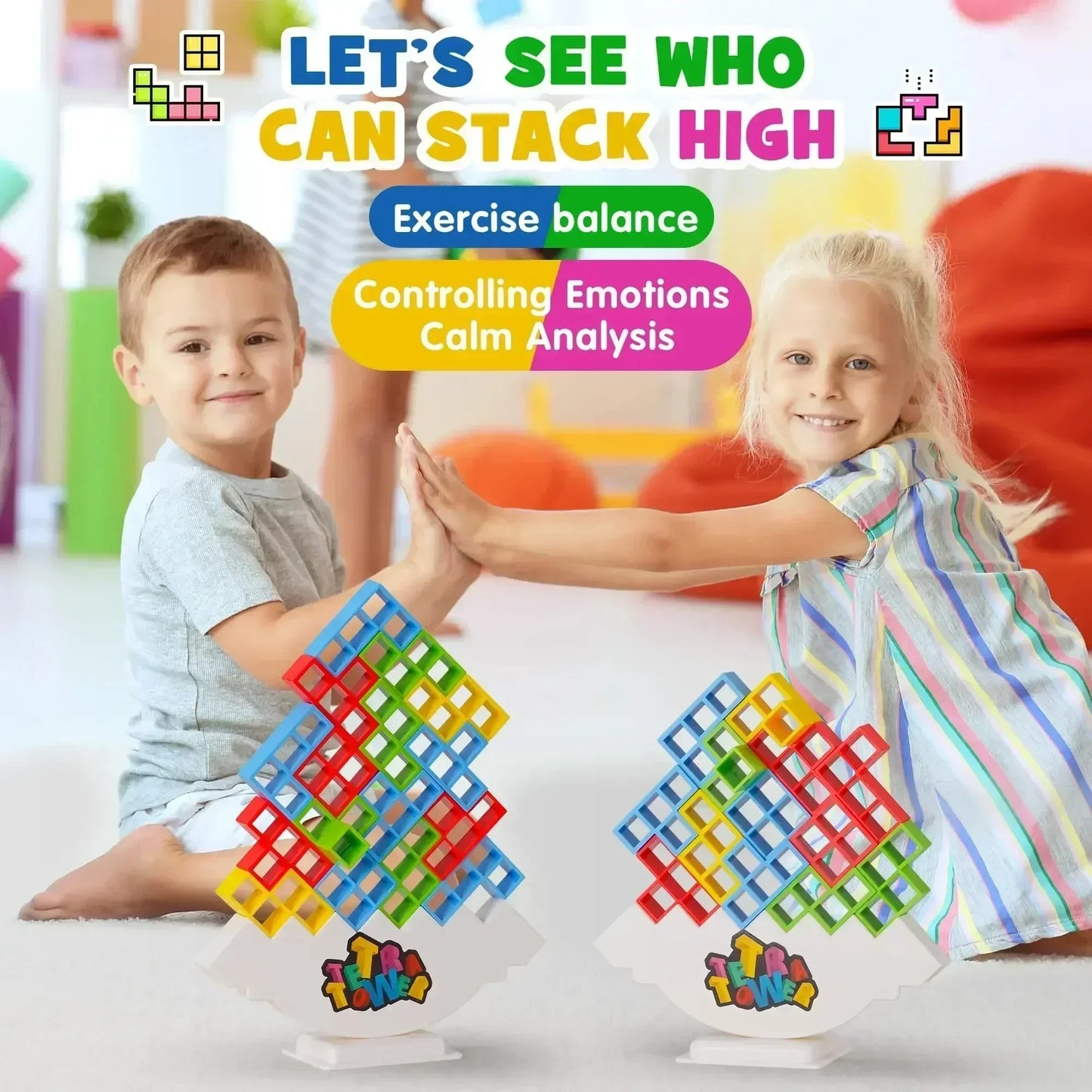 Tetra Tower Balance Stacking Game - Family & Party Building Puzzle for Kids and Adults