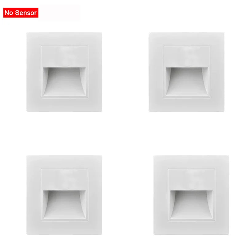 PIR Motion Sensor Recessed LED Night Light 86mm (3.4 in) AC 110-240V for Staircase Bedroom Hallway