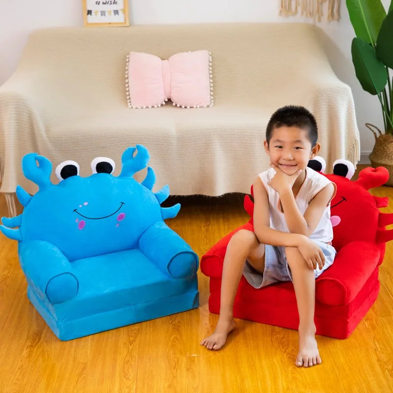 Foldable 3-Layer Plush Kids Sofa Chair Cartoon Baby Seat with Removable Cover