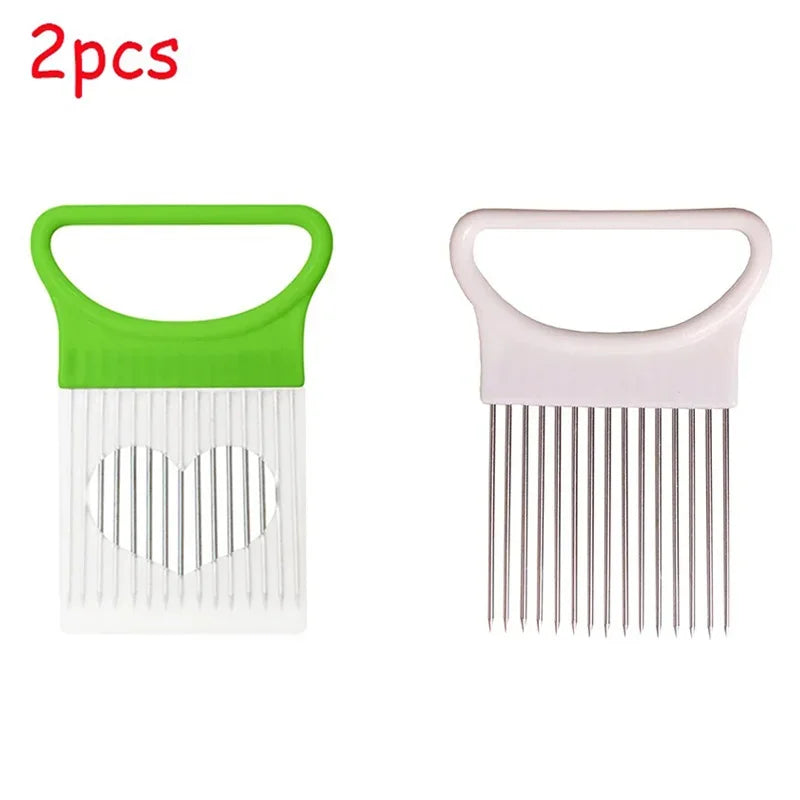 Colorful Onion Slicer & Holder - Stainless Steel Potato Chip Style Vegetable Slicer (1/2/3/4-Pack)