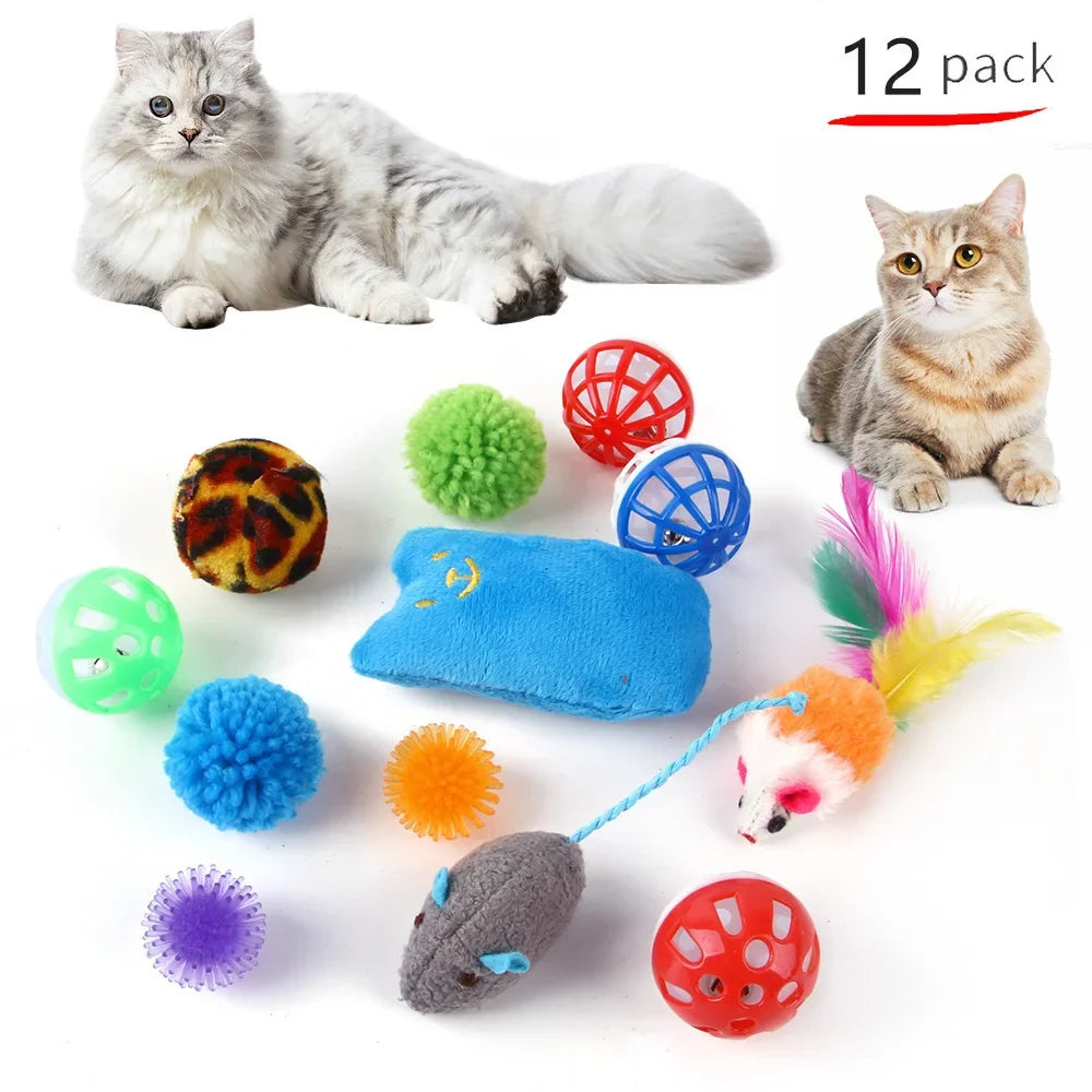 Foldable Cat Tunnel Play Tent with Mouse-Shaped Balls and Fish Simulation Toys for Kittens