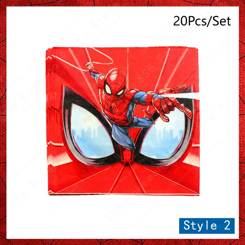 Spiderman Kids Birthday Party Supplies - Disposable Tableware Set with Plates, Cups, Napkins & Favor Bags