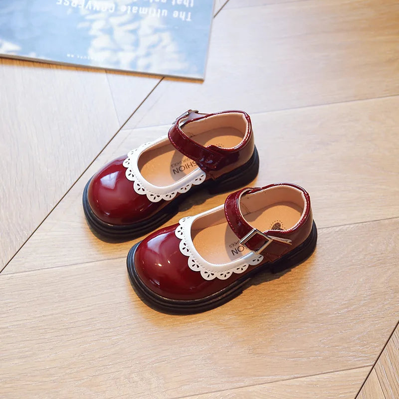 Breathable Kids PU Leather Non-Slip Soft Sole Party Flats for Girls Toddler Princess Dress Shoes Sizes 23-34