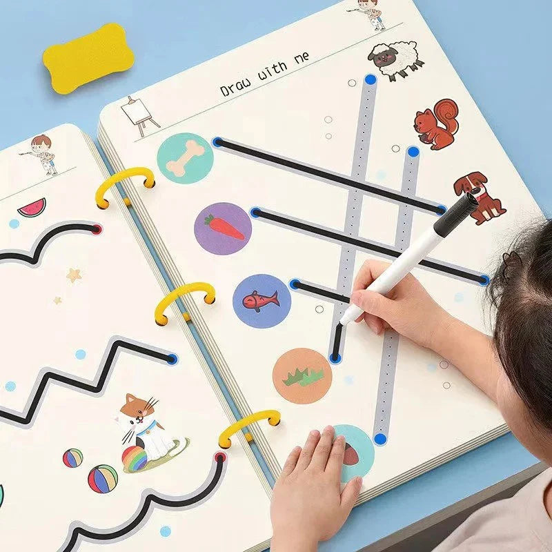 Reusable Tracing Workbook for Kids – Montessori Pen Control & Pre-Writing Practice Copybook