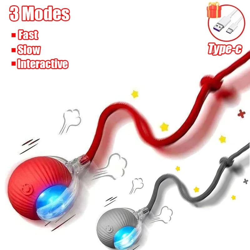 Interactive Automatic Rolling Ball Toy for Cats and Dogs, Rechargeable Smart Pet Toy with Faux Tail