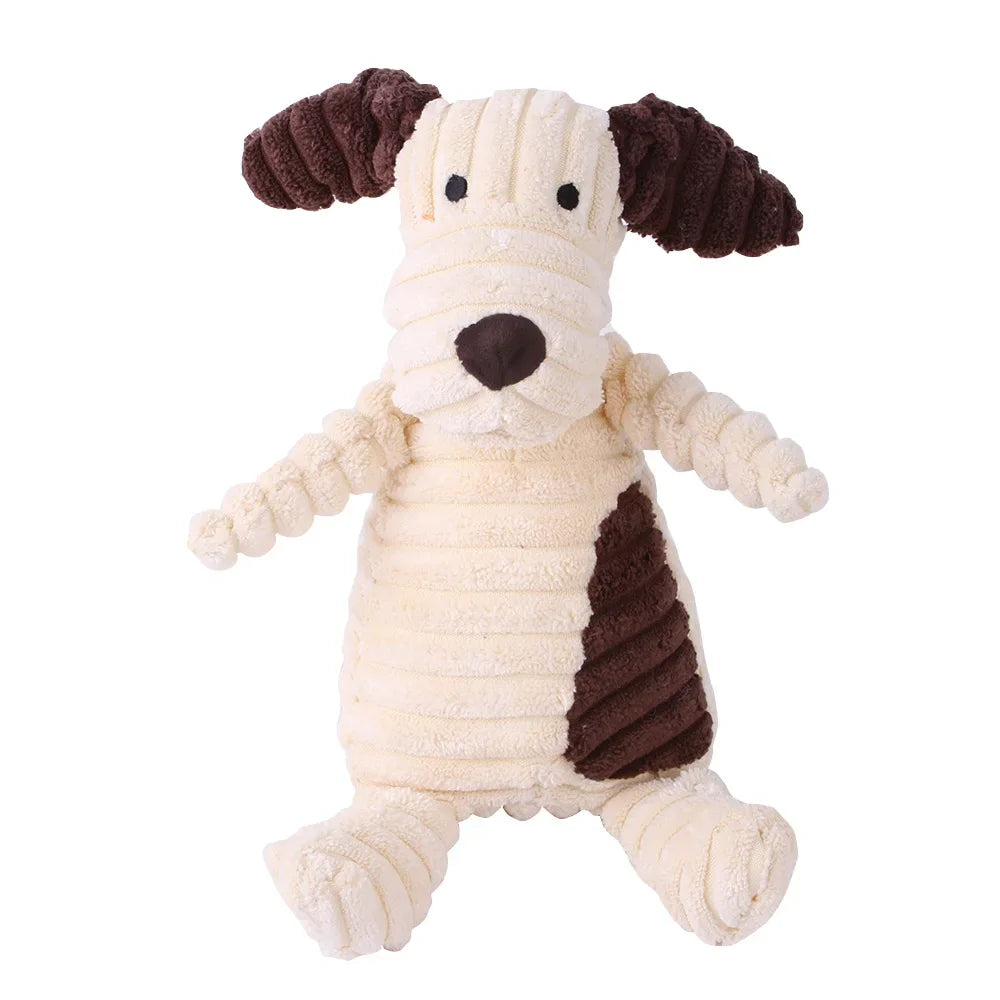 Plush Corduroy Squeaky Dog Toy, Bite-Resistant Animal Plush for Puppies & Small to Large Dogs, Training & Chew Toy