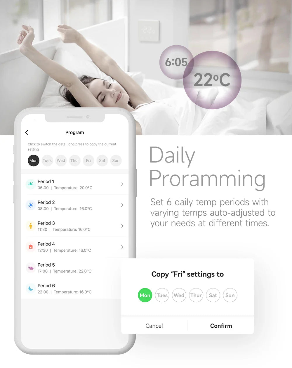 WiFi Smart Room Thermostat for Underfloor Heating — Tuya/Smart Life Compatible, Works with Alexa & Google Home