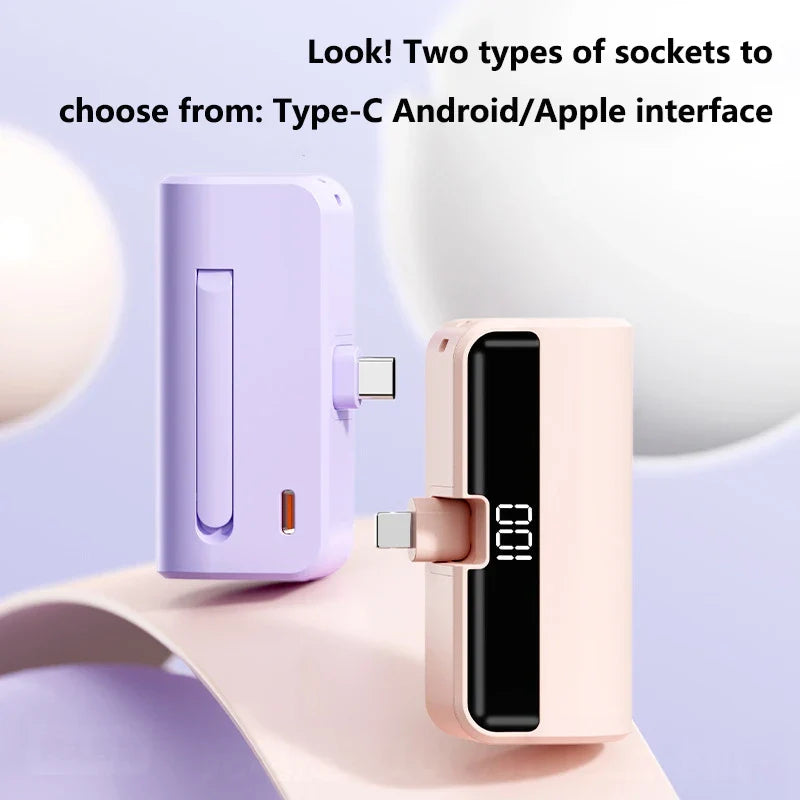 50000mAh Capsule Power Bank – Portable High-Capacity Fast Charger with Built-In Cables & Digital Display for iPhone Samsung Android