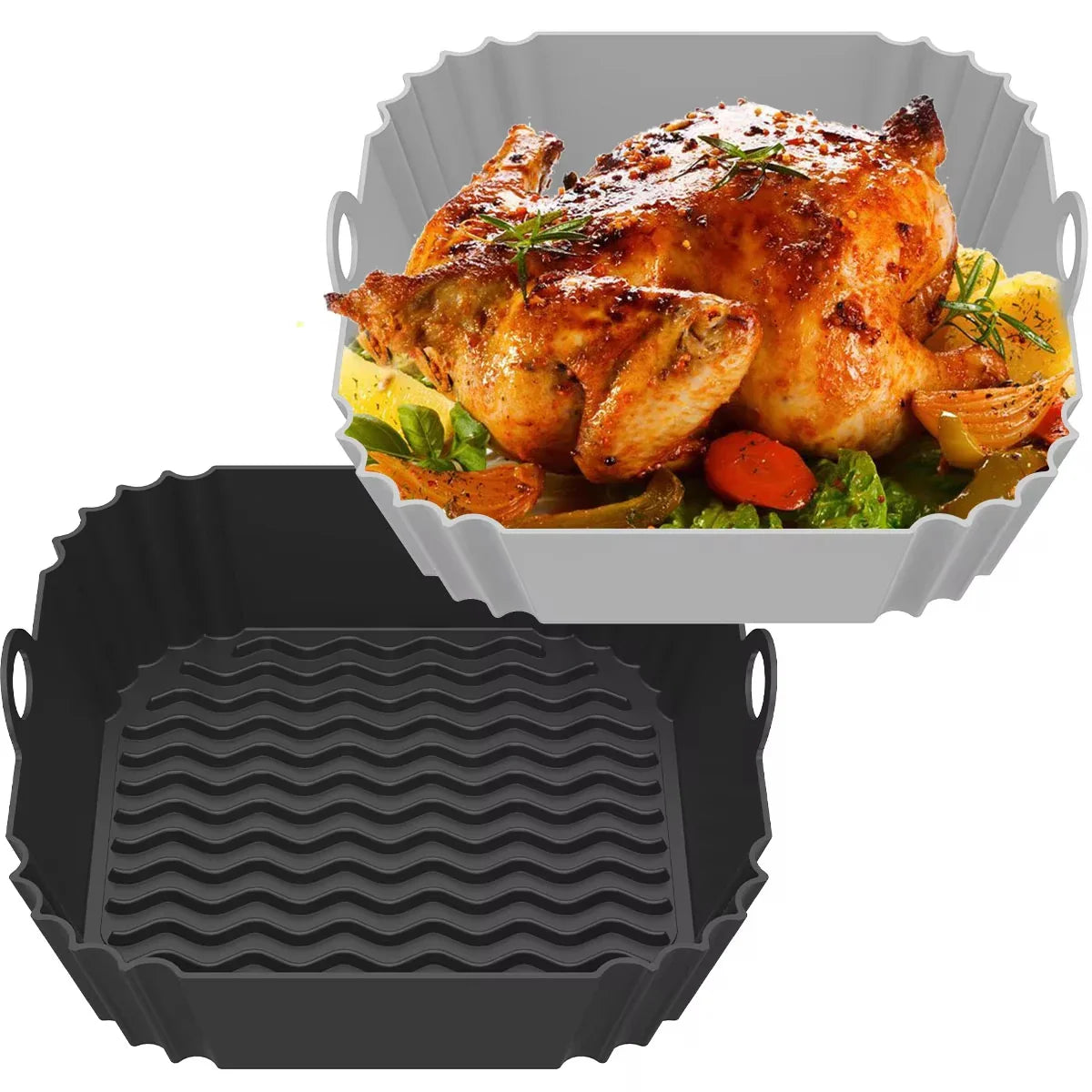 Silicone Air Fryer Liner Reusable Food-Safe Square Baking Tray 7.5in (19cm) for Oven, BBQ & Airfryer
