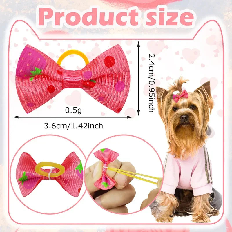 30-Pack Pet Hair Bows for Small Dogs and Cats Handmade Movable Puppy Bows with Elastic Bands for Yorkie Shih Tzu Grooming Party