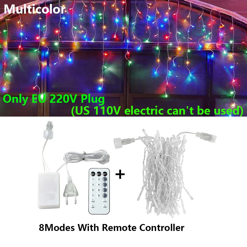 40 m (131 ft) LED Curtain Icicle String Fairy Lights with Remote – Waterproof Outdoor & Indoor Christmas Wedding Party Decor