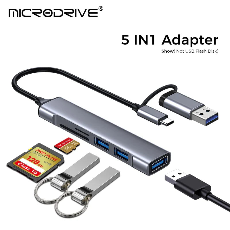 USB-C Multi Card Reader Hub — 3/5/6-in-1 SD & microSD (TF) + USB 2.0/3.0 Adapter, Up to 6 Slots