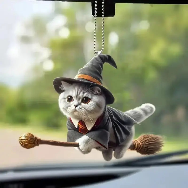 Cat-Shaped Rearview Mirror Ornament – Cute Hanging Car Pendant Car Interior Decor