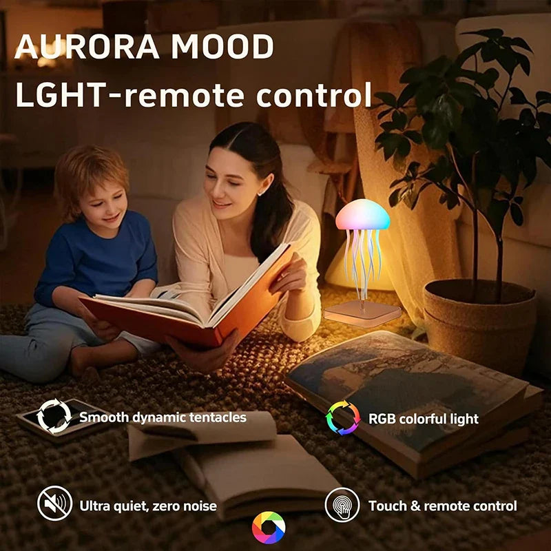 Jellyfish LED Night Light Touch Rechargeable USB-C Mood Lamp with Remote Color-Changing Ambient Light for Bedroom & Kids