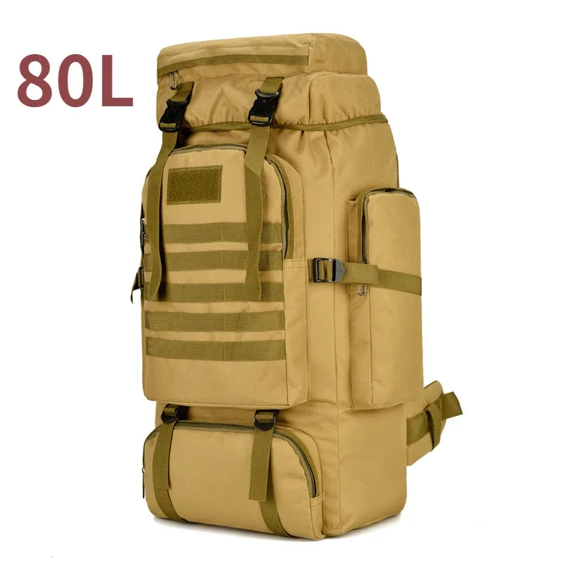 Tactical Mountaineering Backpack 80L / 100L (≈21 / 26 US gal) – Large Hiking, Camping & Travel Rucksack with Molle, Oxford Polyester