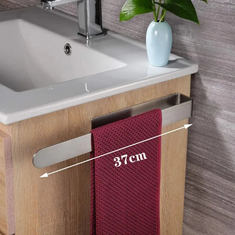 Self-Adhesive 304 Stainless Steel Towel Rack - Single Rod, 23cm / 37cm (9.1" / 14.6") Brushed Finish No-Drill Bathroom & Kitchen Towel Bar