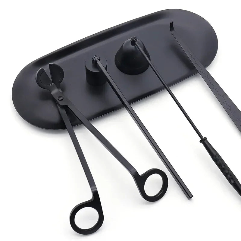 Black Candle Care Kit — Wick Trimmer, Snuffer, Scissors, Hook & Tray (5 Style Options)