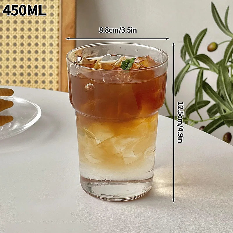 Wave Ripple Glass Tumbler - Transparent Iced Coffee & Milk Tea Cup, 280 ml (9.5 fl oz) & 530 ml (18 fl oz)