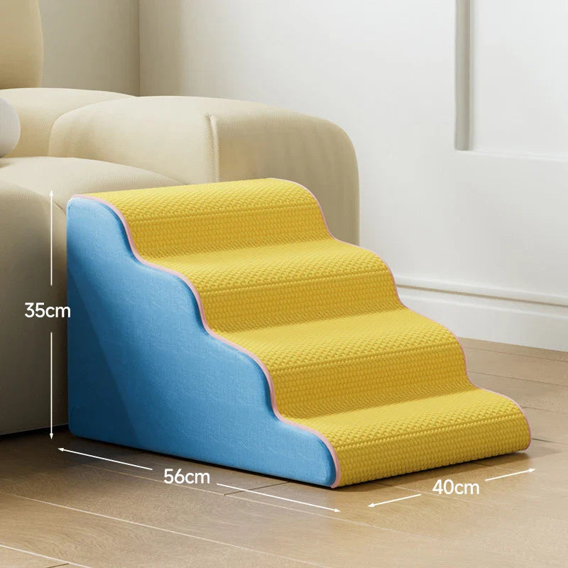 3/4-Step Pet Stairs Memory Foam Ramp for Small Dogs & Cats - Removable Washable Cover, Non-Slip Sofa Ramp