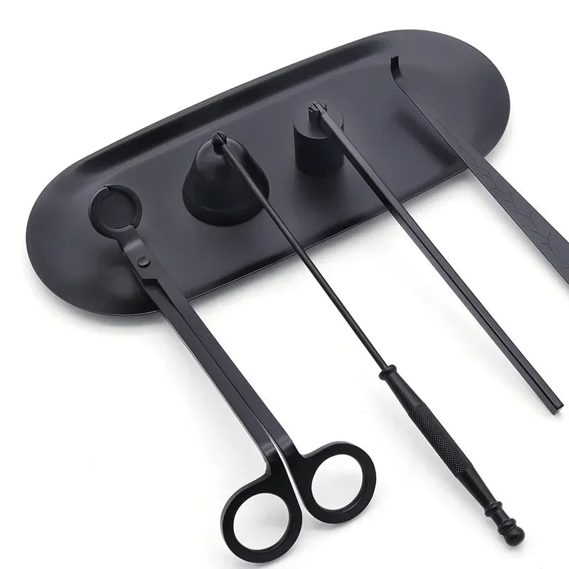 Black Candle Care Kit — Wick Trimmer, Snuffer, Scissors, Hook & Tray (5 Style Options)