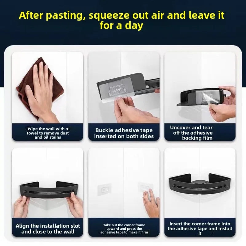 1/2/3-Pack Matte Black No-Drill Adhesive Shower Shelf – Rustproof Waterproof Wall-Mounted Organizer for Shampoo & Towels