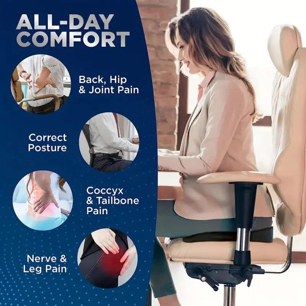 Memory Foam U-Shaped Travel Seat Cushion for Car & Office, Orthopedic Hip Support Pad
