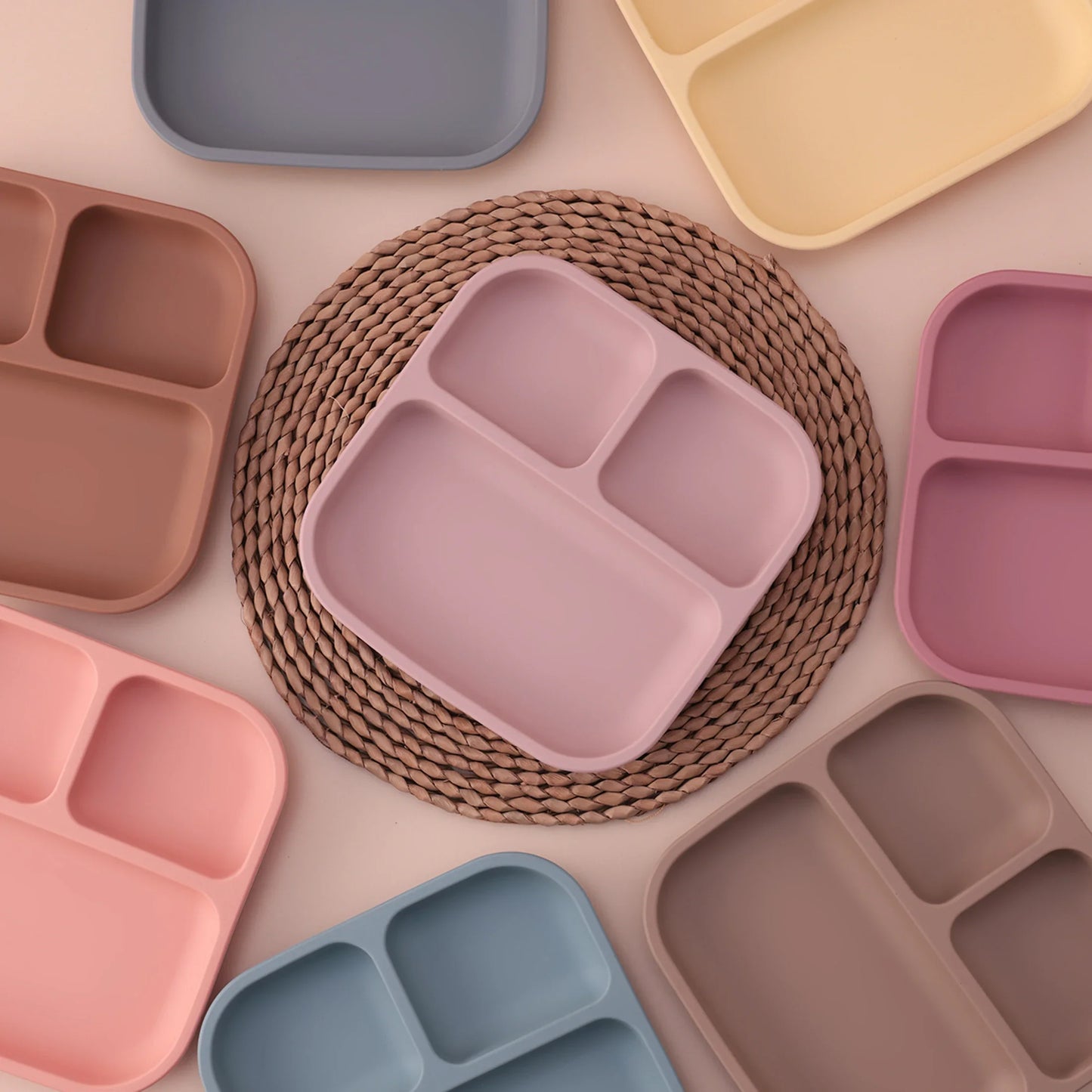 BPA-Free Silicone Suction Divided Baby Plate, Leakproof Toddler Meal Tray, Easy-Clean Kids Dinnerware