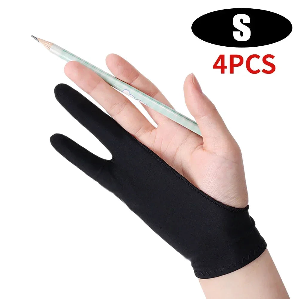 2-Finger Artist Drawing Glove for Tablet, Anti-Smudge Touchscreen Glove, Ambidextrous XS-S-M-L (14–18 x 19–22 cm / 5.5–7.1 x 7.5–8.7 in), 1/2/4-Pack