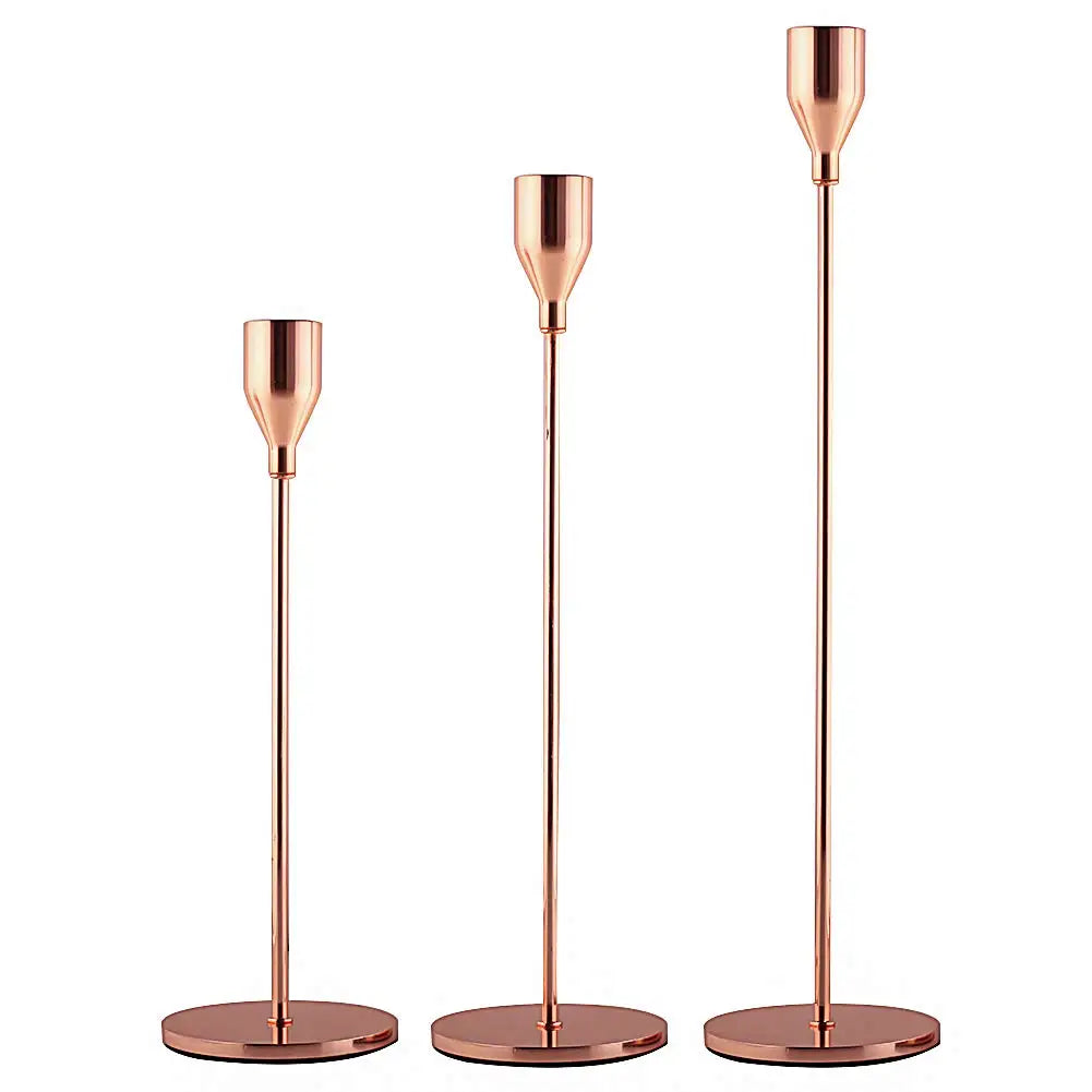 3-Piece Metal Candle Holder Set – European Modern Tabletop Candlesticks for Wedding, Party & Home Decor (24/29/34 cm | 9.4/11.4/13.4 in)