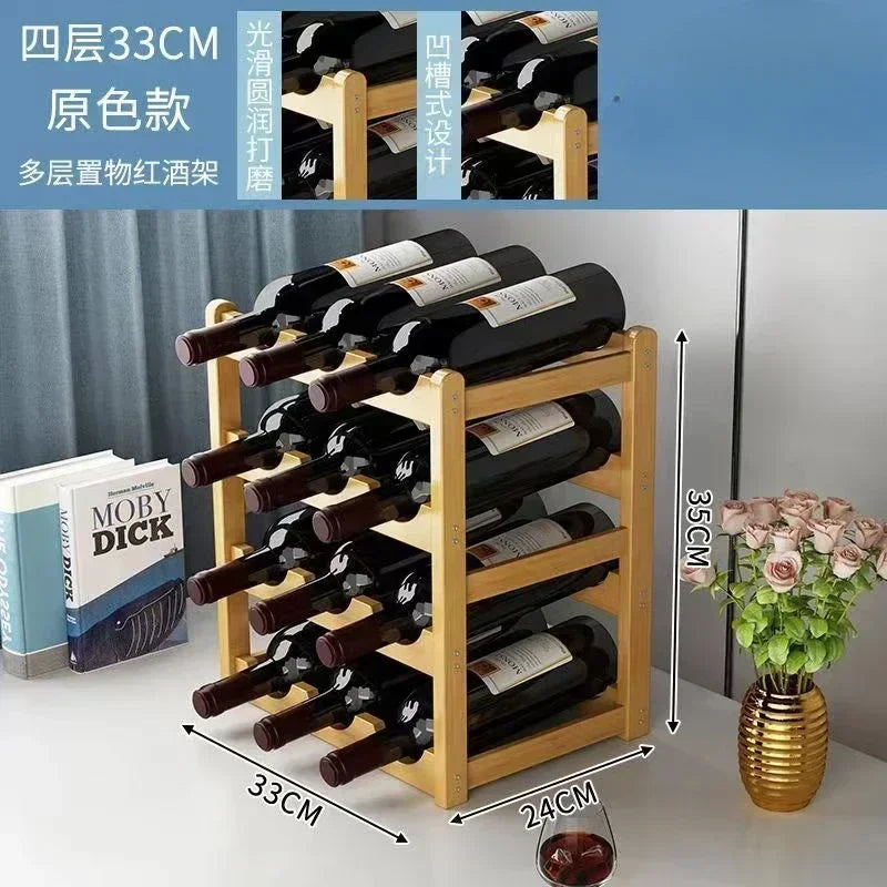 Red Bamboo Tabletop Wine Rack - Grid Wine Bottle Holder & Display