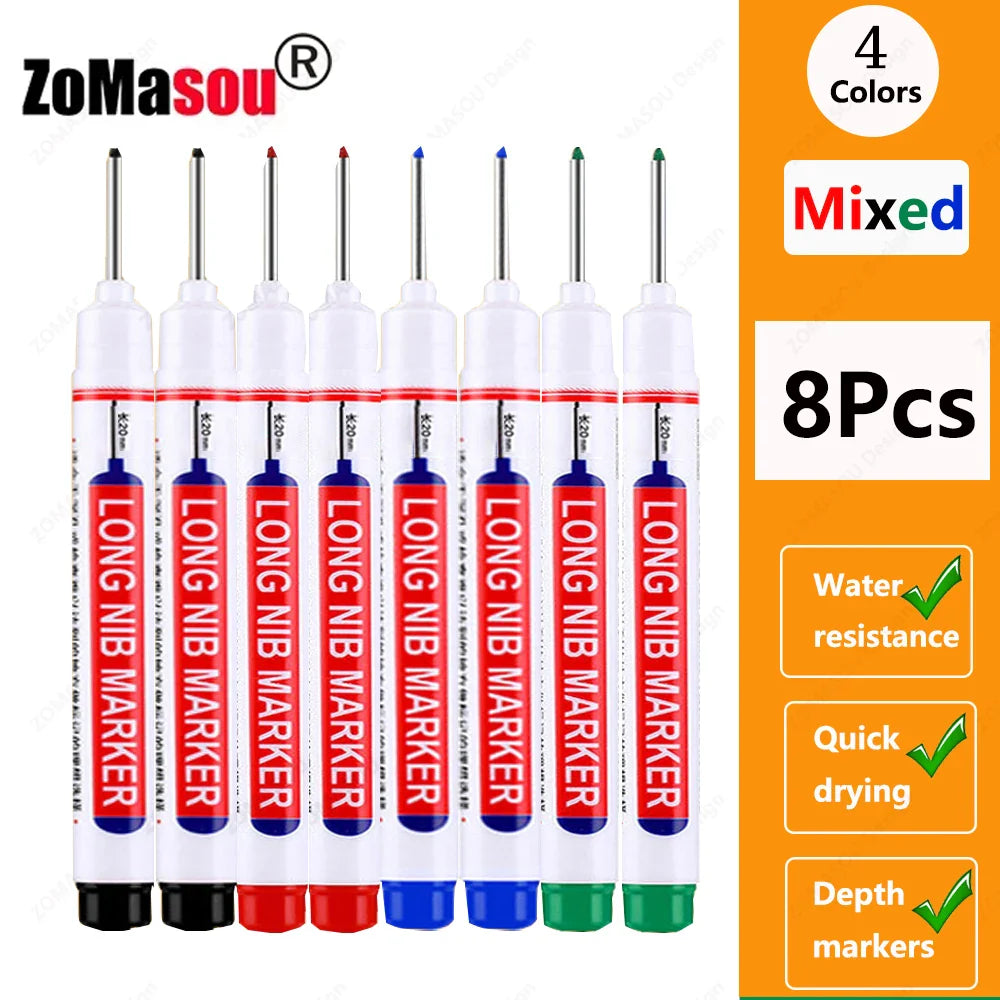 20mm Long-Head Deep Hole Marker Pens - Waterproof Fast-Dry Oil Markers for Wood, Metal & Glass (Red/Black/Blue/Green)