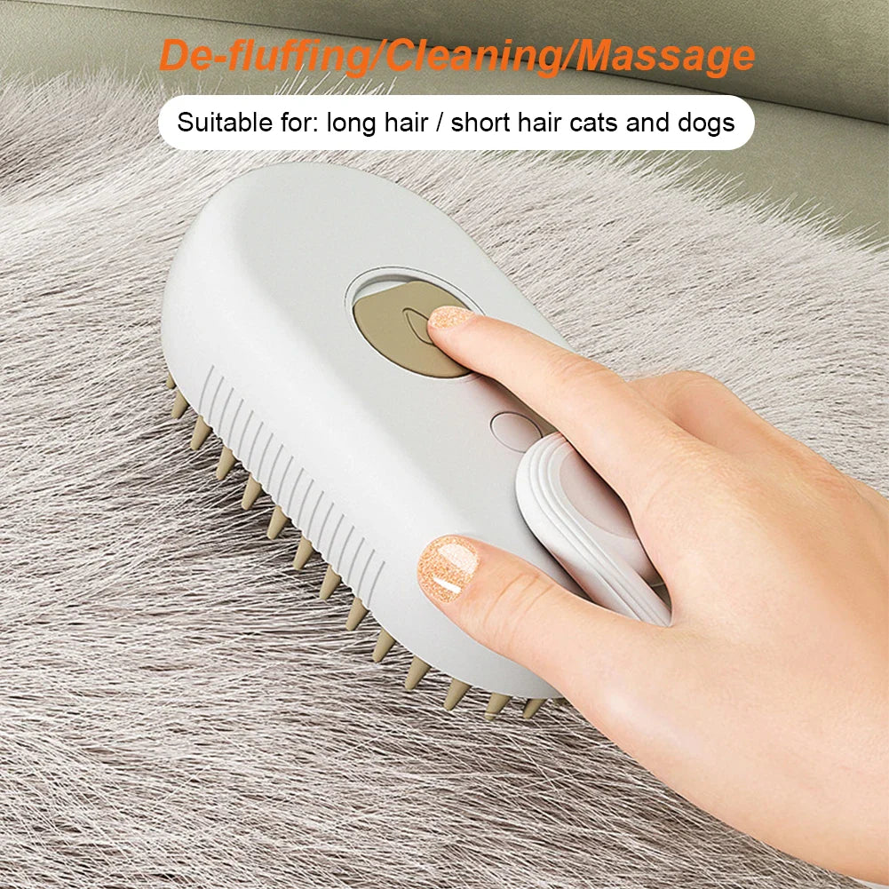 3-in-1 Steam Pet Grooming Brush – USB Rechargeable Spray & Massage Comb for Cats & Dogs (7.67 x 2.55 in / 19.5 x 6.5 cm)
