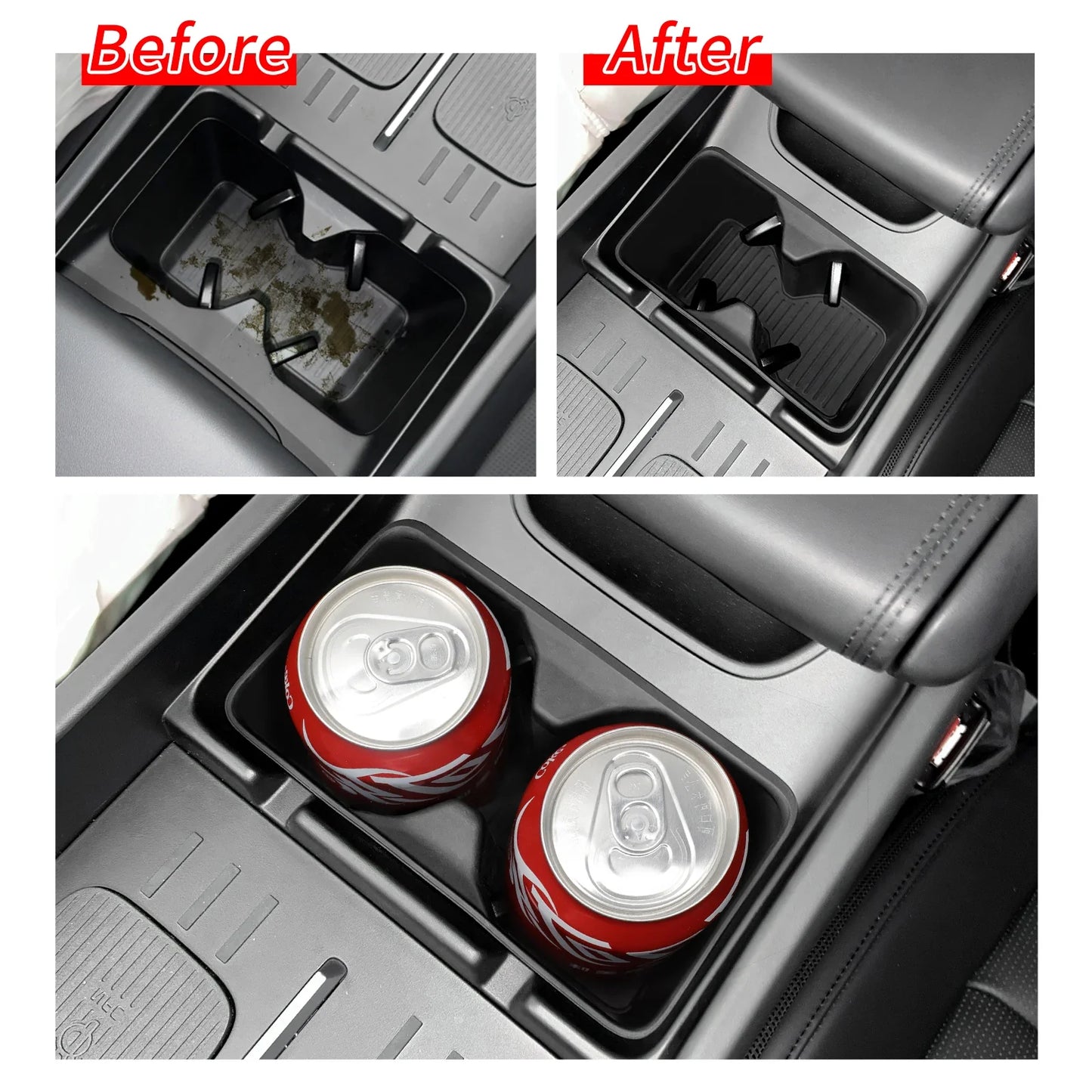Armrest Storage Box & Cup Holder Organizer - Car Interior Anti-Dirt Pad, Black