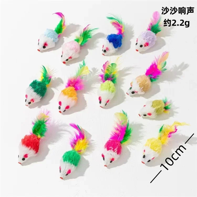 3–200 Pack Rattle Cat Mouse Toys – Prefilled Catnip Faux Fur Interactive Cat Toys for Cats