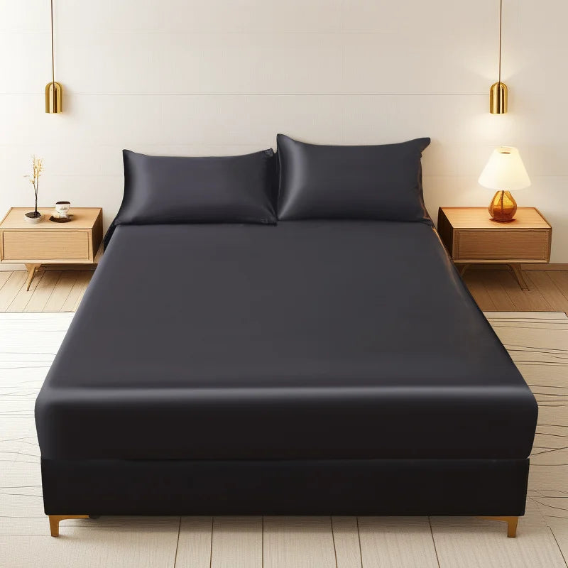 Satin-Feel Fitted Sheet Twin Size (39 x 75 in / 99 x 191 cm) – Breathable Skin-Friendly Polyester Mattress Cover
