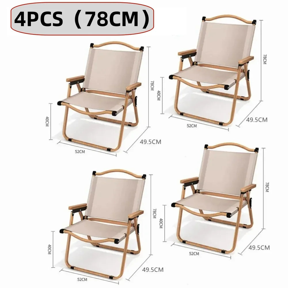 Khaki Folding Camping Chair with Beech Wood Armrests – 600D Oxford Fabric, Steel Frame – Portable Outdoor Chair (1/2/4-Pack)