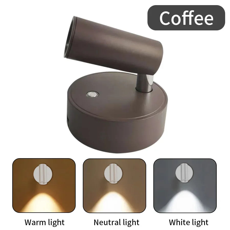 USB Rechargeable Magnetic LED Cordless Wall Light – Touch Dimmable Bedside Reading Lamp (Black/Gold/Silver/Orange/Coffee/White)