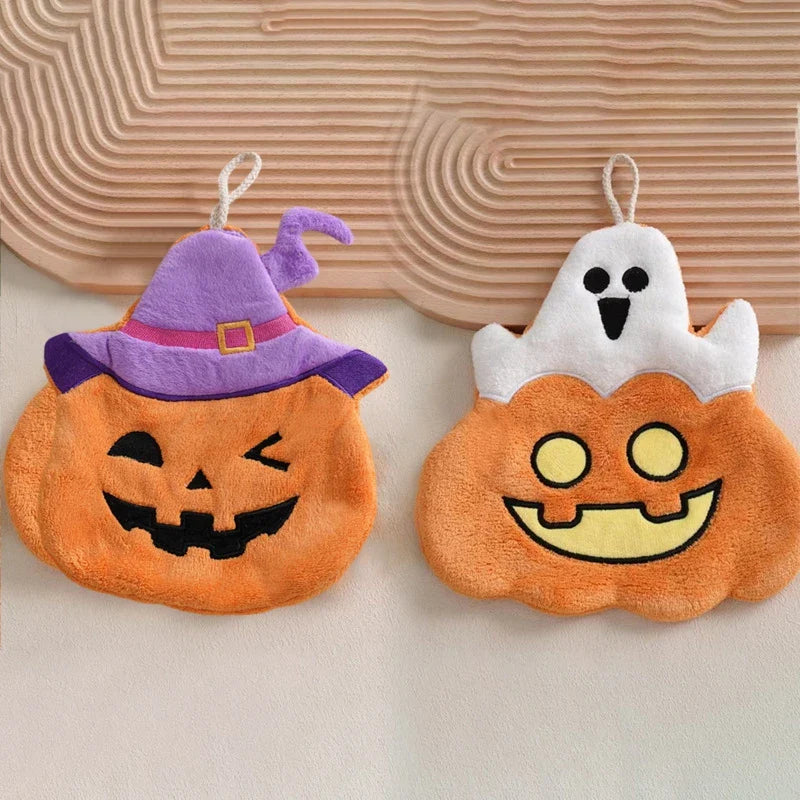 Pumpkin Halloween Hand Towel Super Absorbent Coral Velvet Handkerchief with Hanging Loop