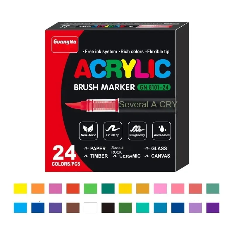 Acrylic Paint Pens Brush Tip - 12–120 Colors for Rock Painting, Wood, Canvas, Stone & DIY Crafts