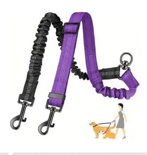 Adjustable Dual Dog Leash Coupler – No-Tangle Shock-Absorbing Bungee Splitter for Two Dogs (16.5–22.4 in / 42–60 cm, Elastic to 31.5 in / 80 cm)